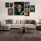 Холст живописи цветок животное, Лев, тигр олень Леопард абстрактная Wall Art плакат и печати для Гостиная домашний Декор (без рамки)