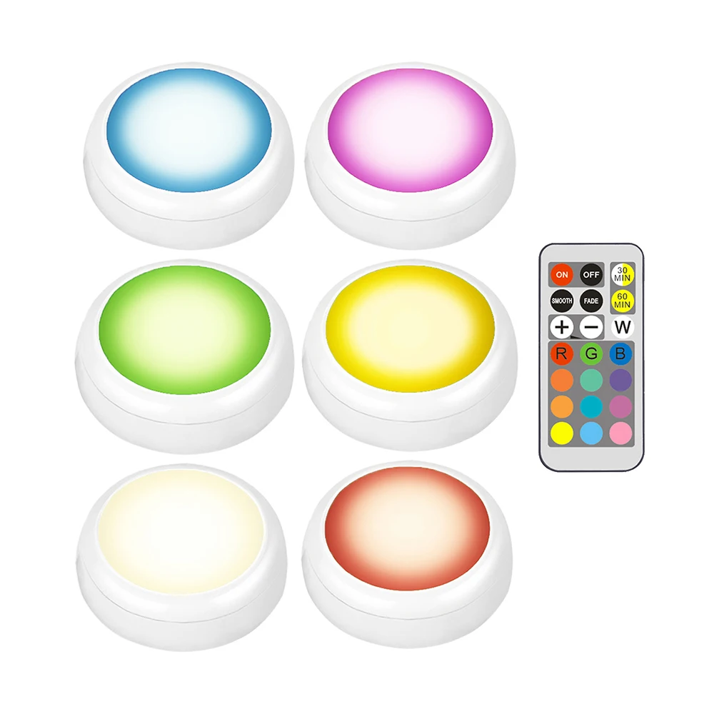 6 lamp and remote Светодиодный светильник на батарейках RGB цвет Шайба светильник s затемнения под полкой кухонный счетчик светильник ing пульт дистанционного управления ночной Светильник - Цвет: 6 lamp and remote
