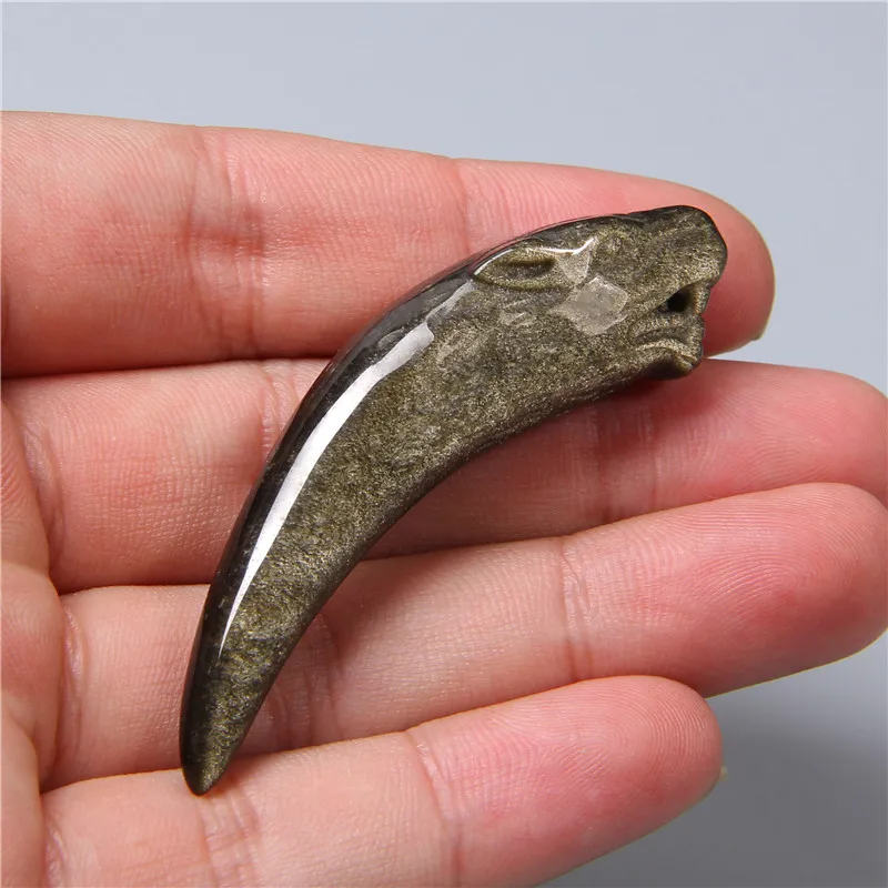 Скульптура подвеска в форме головы леопарда натуральный черный обсидиановый