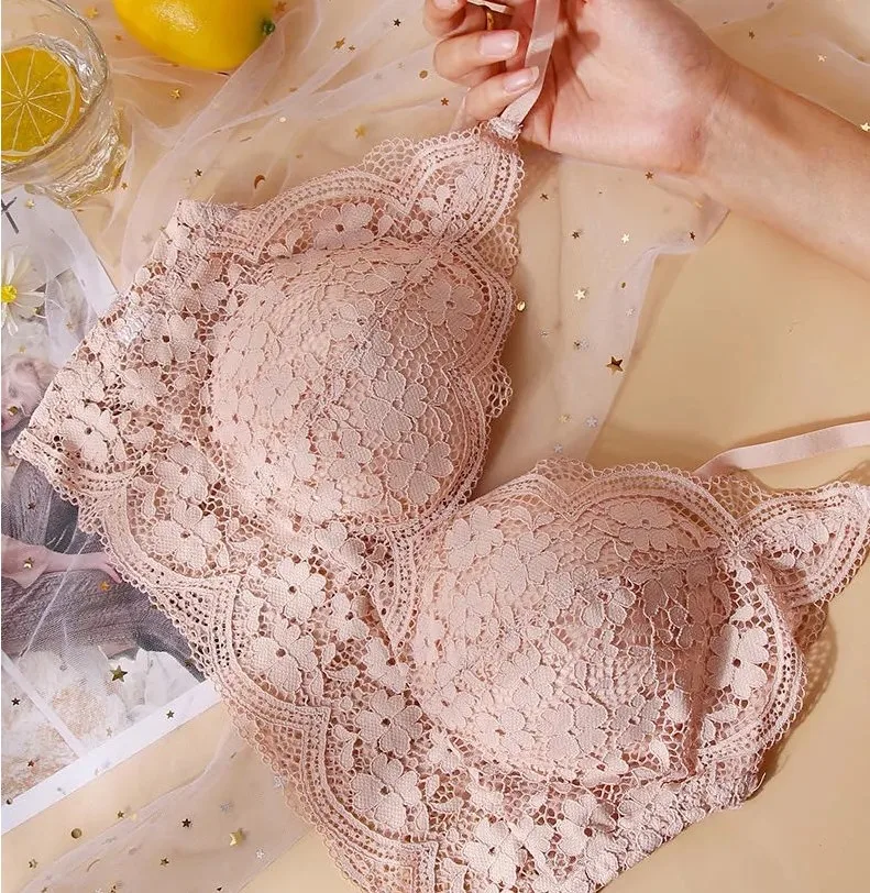 

Seamless Lace Bra Backless Bralette Underwear Flower Brassieres Fitness Tops Women Bras Lingerie Push Up Wireless Padded