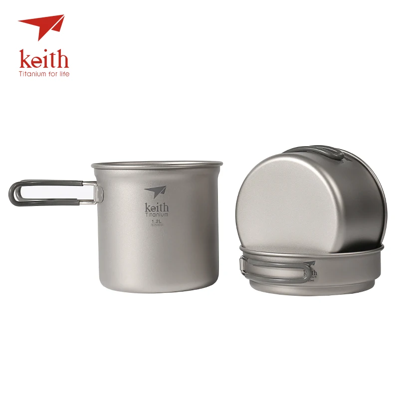 

Keith Titanium Pots Pans Bowls With Folding Handle Cook Camping Hiking Picnic Cookware Utensils Ti6013 Ti6014