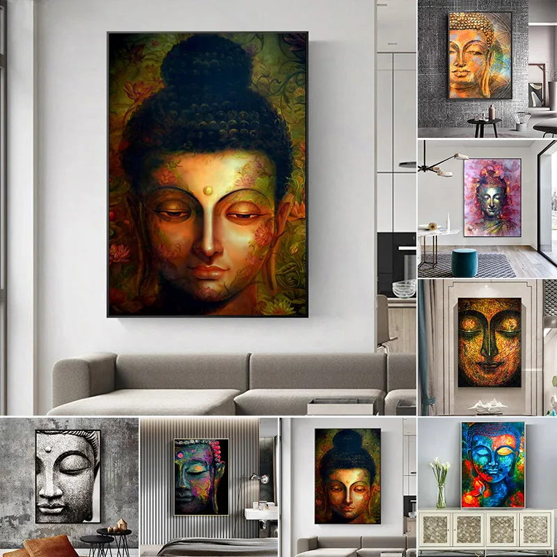 

Abstract Buddha Face Poster Wall Art Canvas Painting Prints and Pictures Buddhism Poster Cuadros Home Living Room Decor No Frame