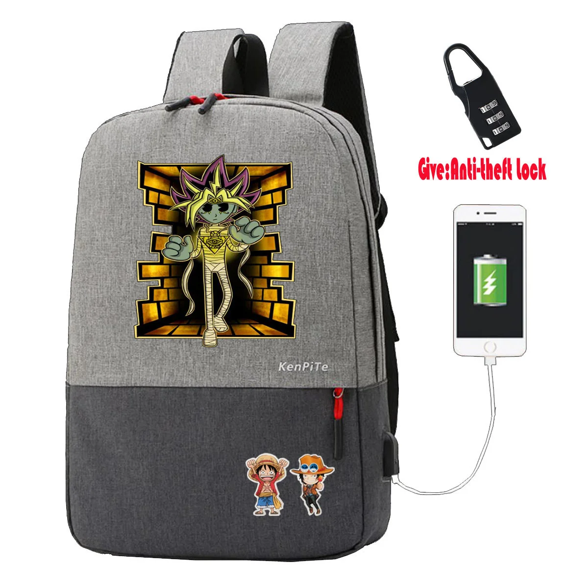 

Japan anime YU-GI-OH! backpack men Canvas Laptop Anti-theft USB Charging Rucksack Travel Bagpack student book backpack