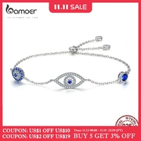 bamoer hot sale 100 925 sterling silver blue eyes link women bracelets for women sterling silver jewelry making gift scb089