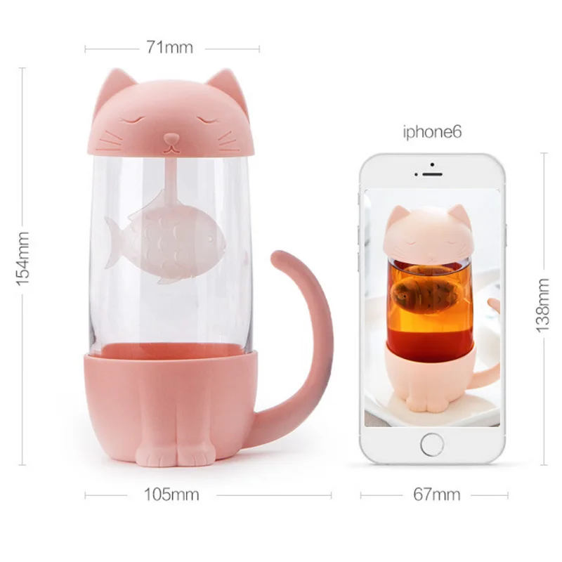 Портативная стеклянная чашка с милым котом мультяшный фильтр дизайнерская