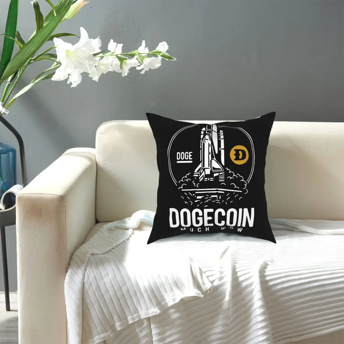 Наволочка для диванной подушки Dogecoin Rocket To The Moon 45*45 см | Дом и сад