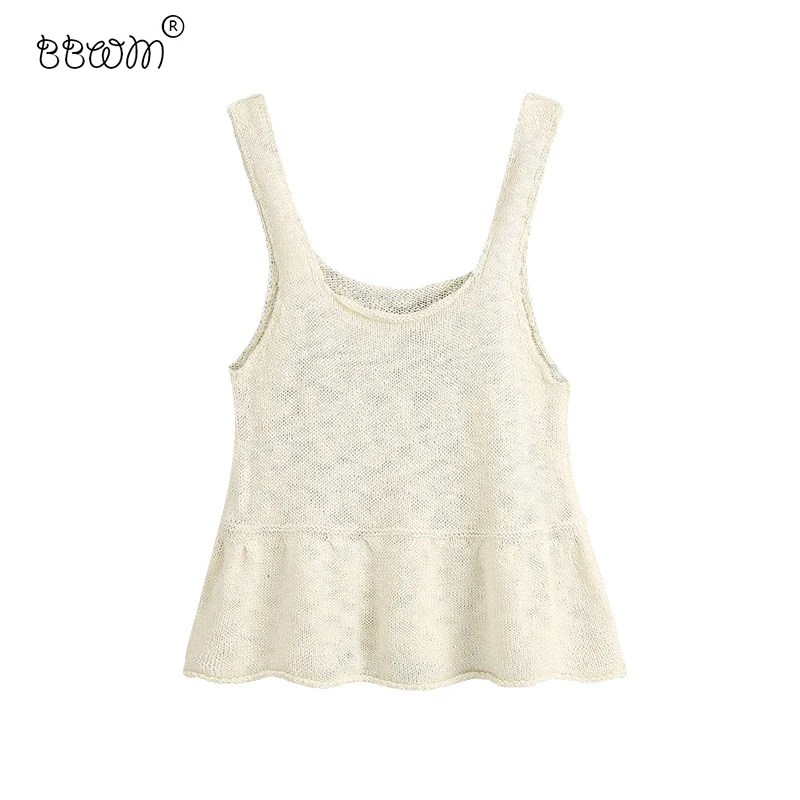 

2020 Women Sweet Fashion Solid Ruffles Cropped Knitted Blouses Vintage Sleeveless Straps Shirts Female Chic Tops