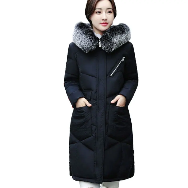 

Women Winter Coat 2021 New Big Fur Collar Hooded Puffer Jacket Women's Thick Warm Long Cotton Parkas Fashion Slim Woman Top