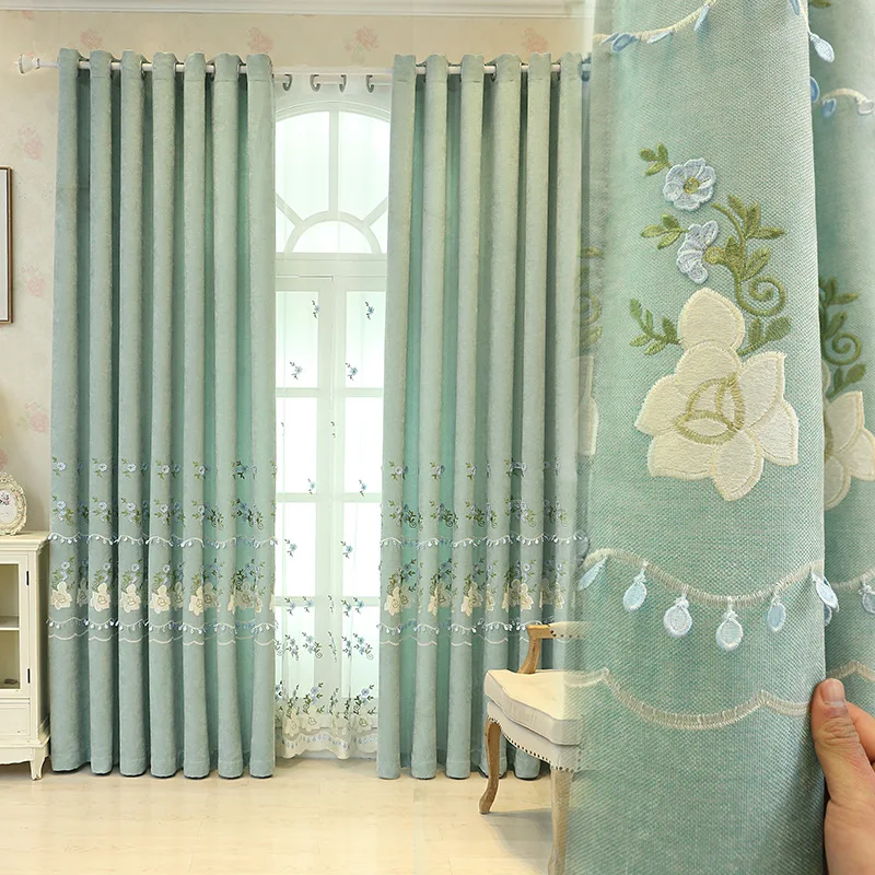 

New Curtain Chenille Embroidered Light Luxury Embossed Atmospheric Shading Curtains for Living Dining Room Bedroom