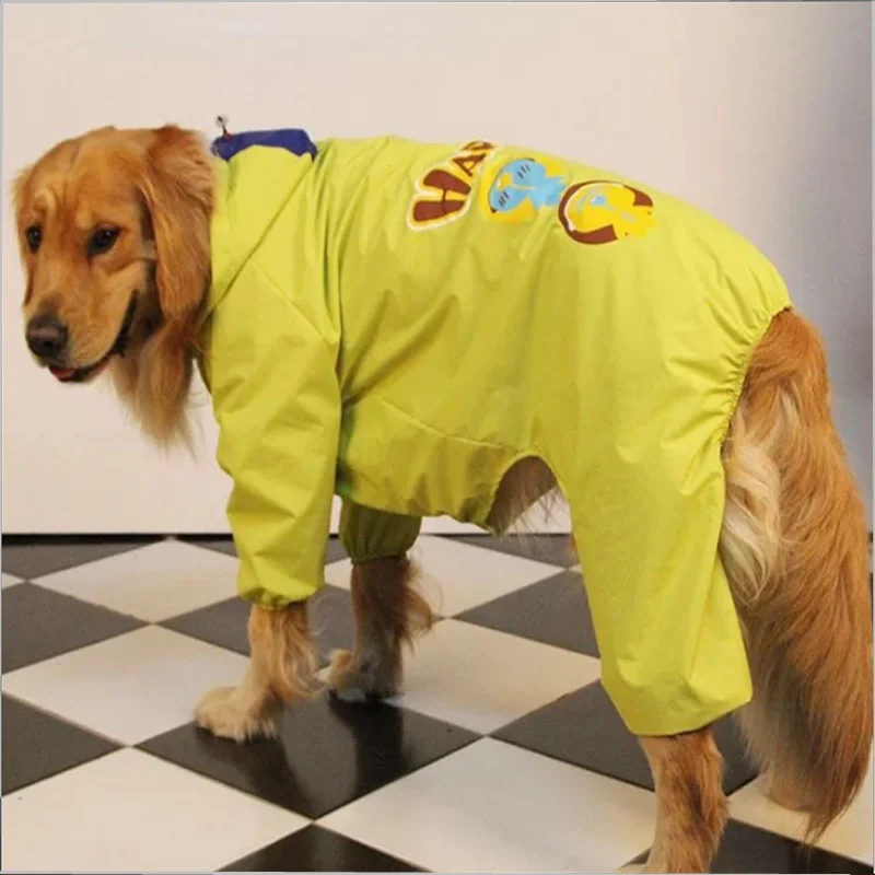 Four Legs Hooded Big Dog Raincoat Waterproof Clothes for Golden Labrador Spaniel Small Medium | Дом и сад