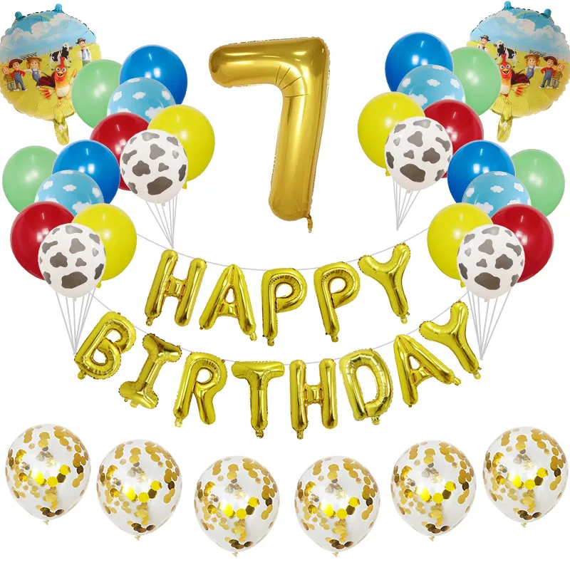 

34pcs Farm Theme Balloon 30'' Number Balloon 1 2 3 4 5 6 7 8 9year Birthday Party Decor Globos Toys For Kids farm party supplies