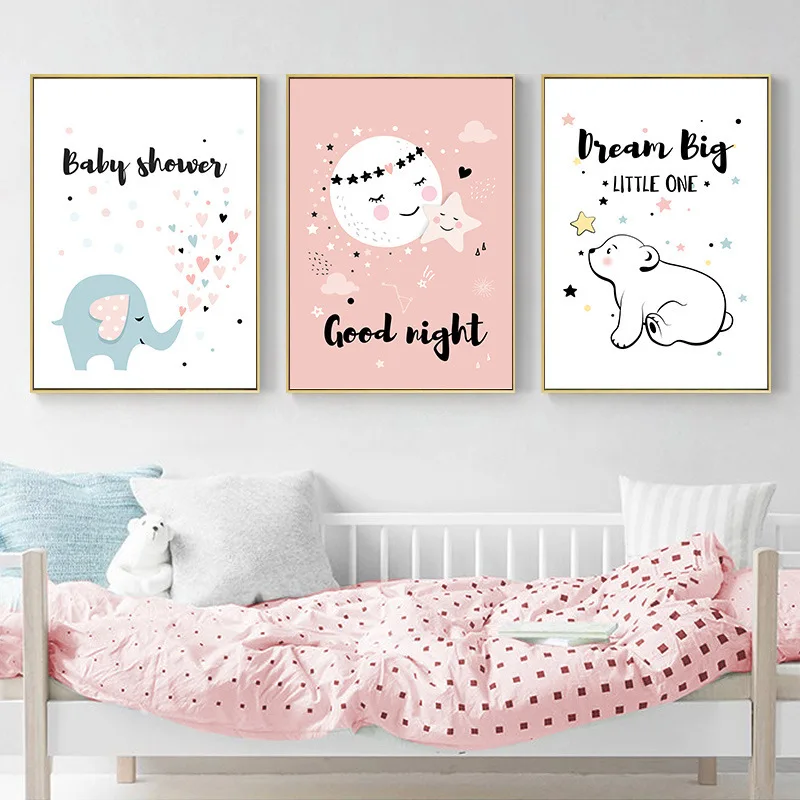 

Cartoon Unframed Modern Canvas Printings Girl Bedroom Decoration Baby Decor Minimalist Wall Paintings Nursery Posters