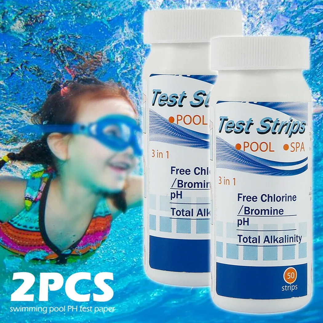 

100 Chlorine Dip Test Strips Hot Tub Swimming Pool PH Tester Paper 2 Bottles Pool SPA Test Strips For Swimming Pool And Spa Test