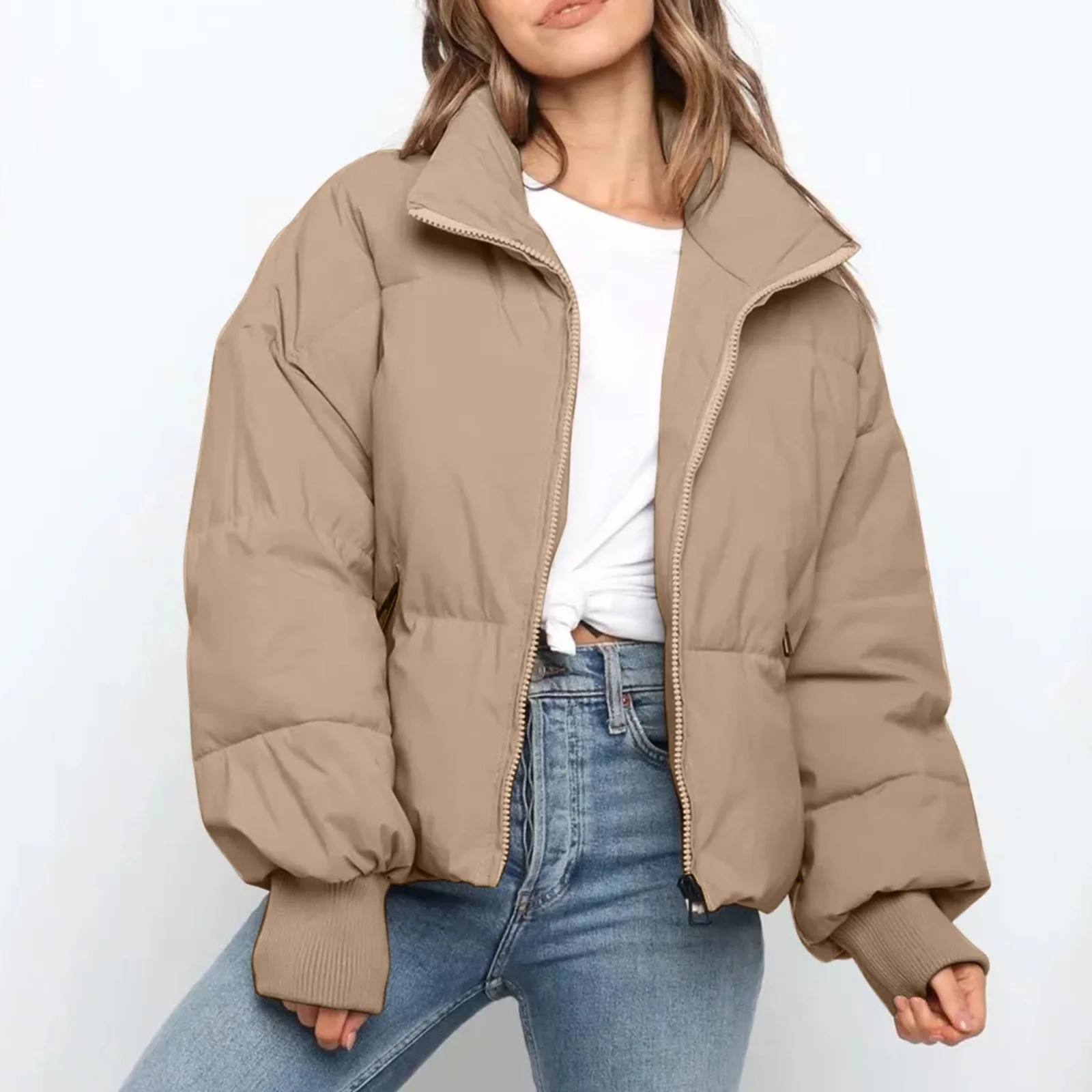 Women Zipper Parka Coat Thicken Winter Warm Solid Down Jackets Coat 2021 Femme Elegant Outerwear Parka пуховик куртка женская