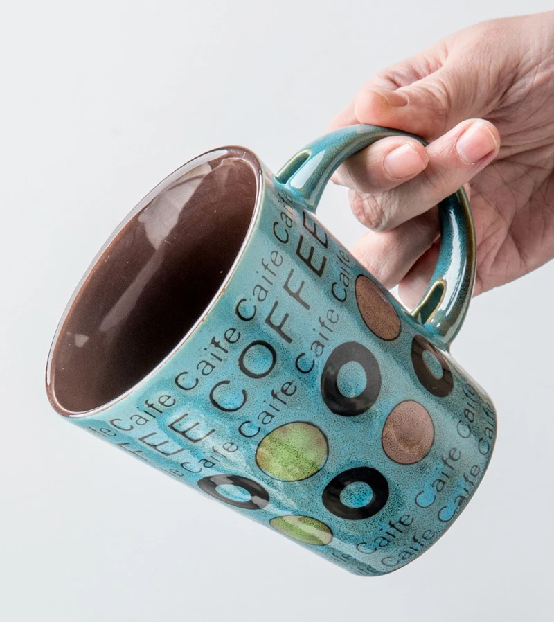 

Ceramic Mug Retro Personality Trend Mug Japanese Simple Cup Coffee Cup Household Water Cup Spoon with Lid 350Ml