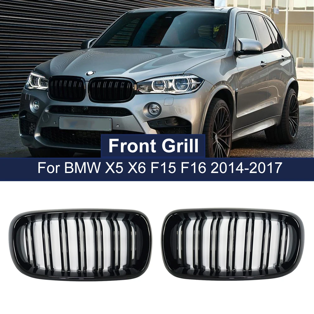 

High Quality Front Bumper Grill Dual 2-Slat Kidney Grille For BMW X5 X6 M F15 F16 F85 F86 14-17 ABS Gloss Black Racing Grills