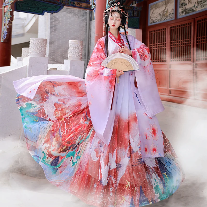 

XinHuaEase Hanfu Women's Authentic Original Chinese Style Ancient Costume Autumn Wei Jin Dynasty Waist Cross Collar Ru Skirt New