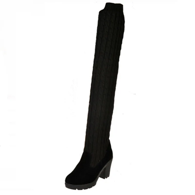 

Slim Thigh High Boots Women Winter Shoes Knitting Wool Over the Knee Boots Sexy Ladies Shoes High Heels Women Boots XKD2114