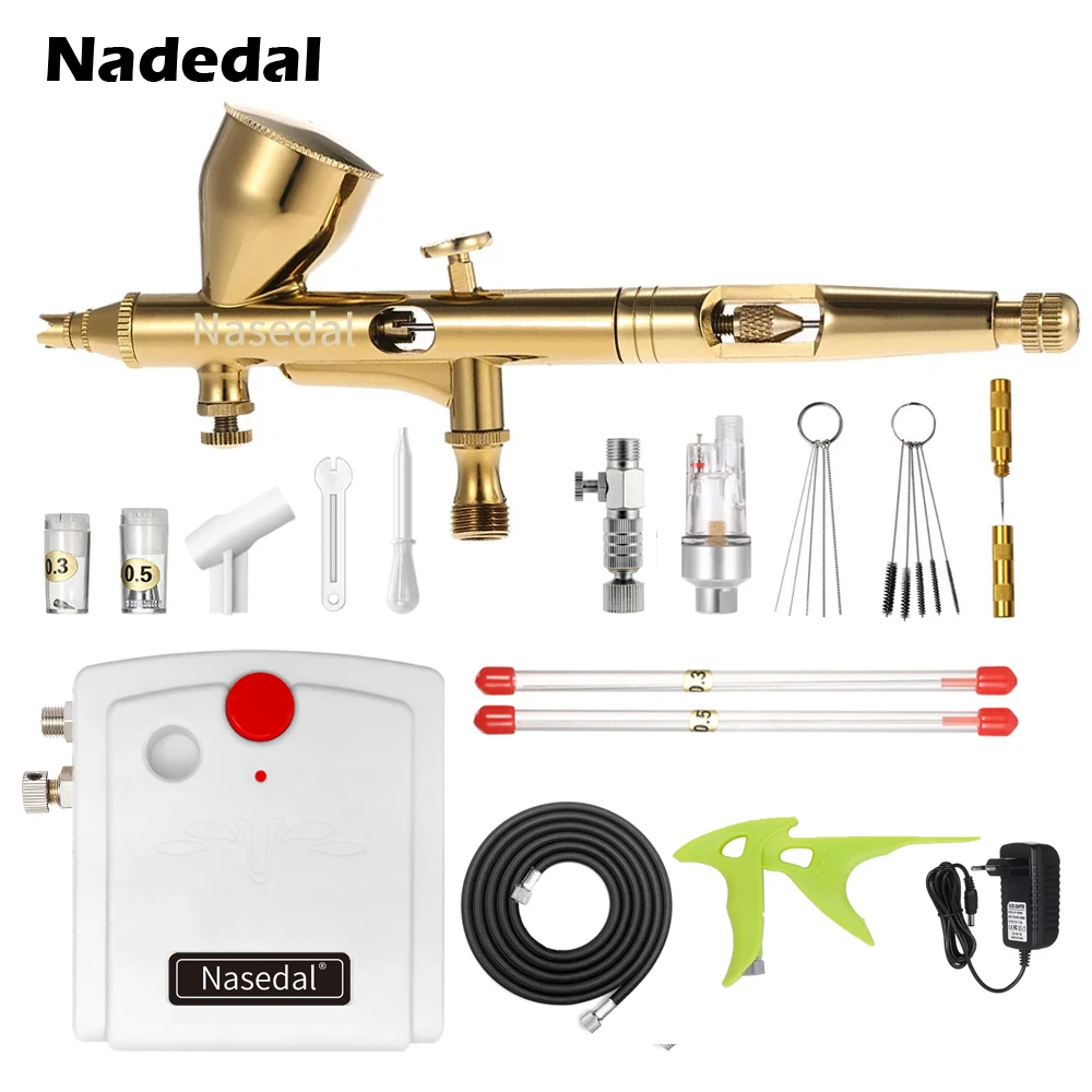 Nasedal NT-18 Мини Аэрограф компрессор комплект двойного действия Аэрограф Spary краски пистолет для ногтей для торта автомобиля краски ing макияж модель - Цвет: NT-32W-6