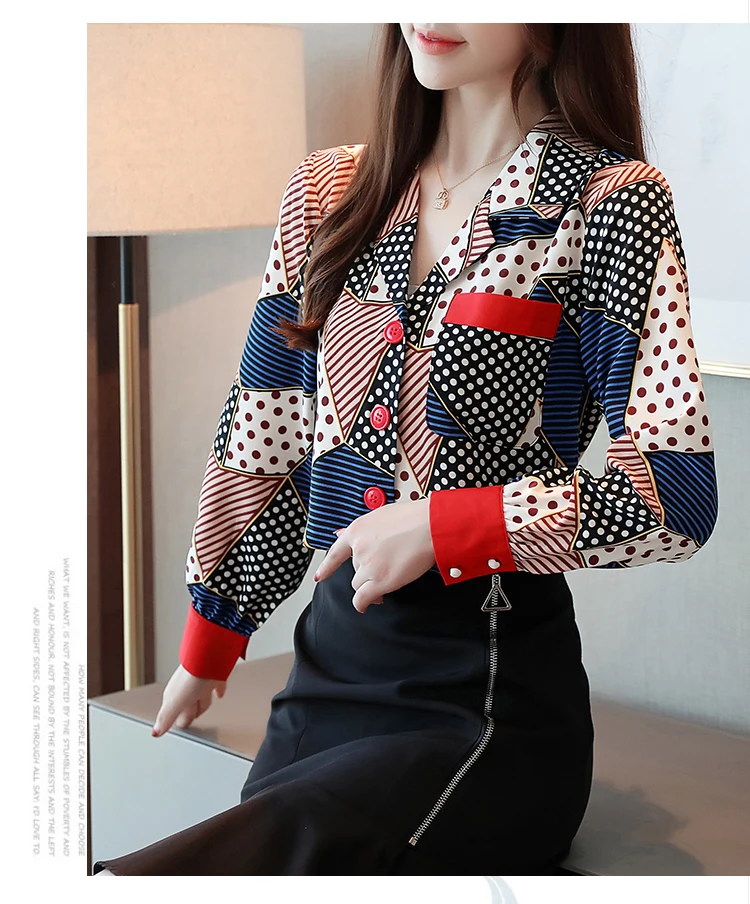 Blusas femininas рубашки женские Топы Рубашки с длинным рукавом Женские топы с пуговицами в полоску с v-образным вырезом одежда шифоновая блузка Топы 7087 50