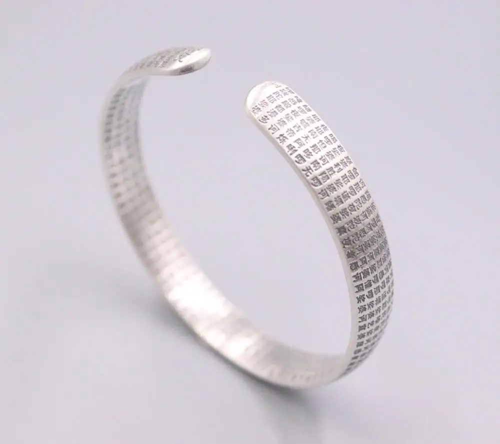 Браслет манжета из чистого серебра 999 пробы с цветком лотоса и буддистским