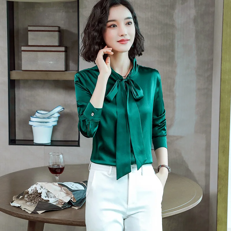 Женская футболка с длинными рукавами шелковые рубашки Блузки модные Весна и