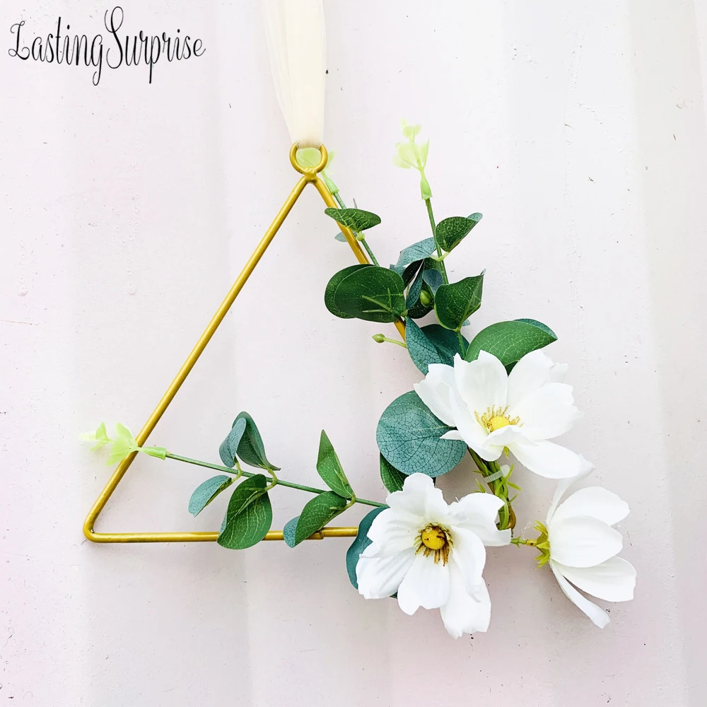 INS Gold Metal Hoop Flower Wreath Garland Wall Hanging Artificial Wedding Home Decoration Simulation Plant Ring | Дом и сад