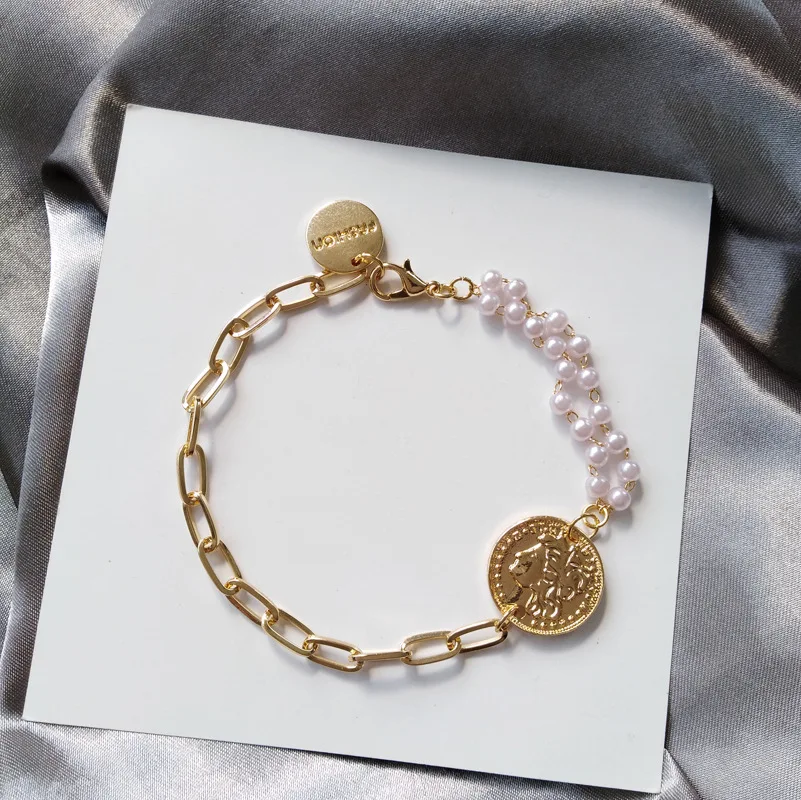 

YGU80 Simple and small Design Bracelet creative asymmetric cool head bracelet pearl bracelet