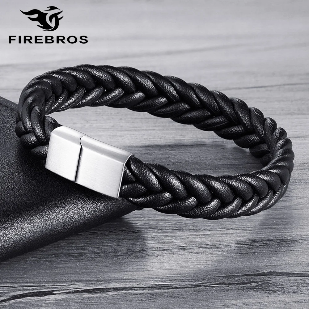 FIREBROS серебряный цвет 316L из нержавеющей стали магнитная пряжка овчина оплетка