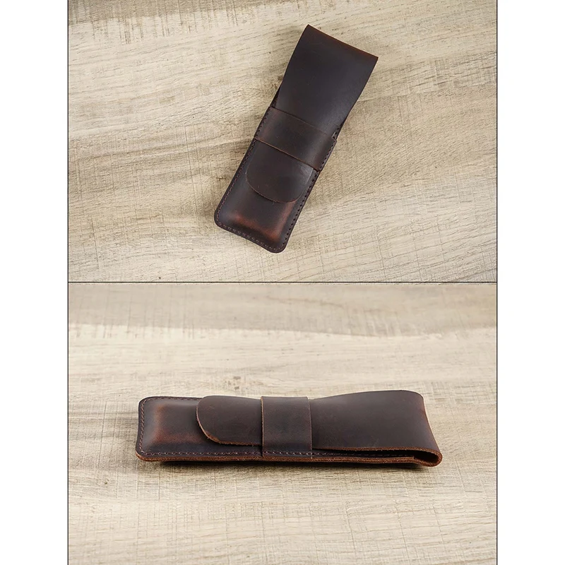 

Handmade Leather Pencil Storage Bag Cowhide Fountain Pen Case Holder Vintage Retro Accessories for Travel Journal
