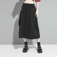 ladies skirt summer new classic dark personality fashion splicing pocket design popular casual loose large size skirt
