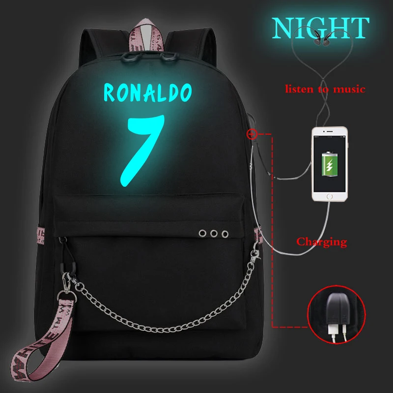 Чехол с изображением Криштиану Роналду CR7 рюкзак зарядкой USB световой Детский