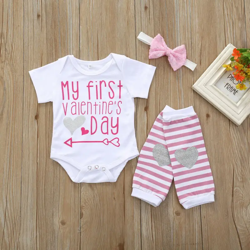Мой первый день Святого Валентина комбинезон для маленьких девочек топ + ножка
