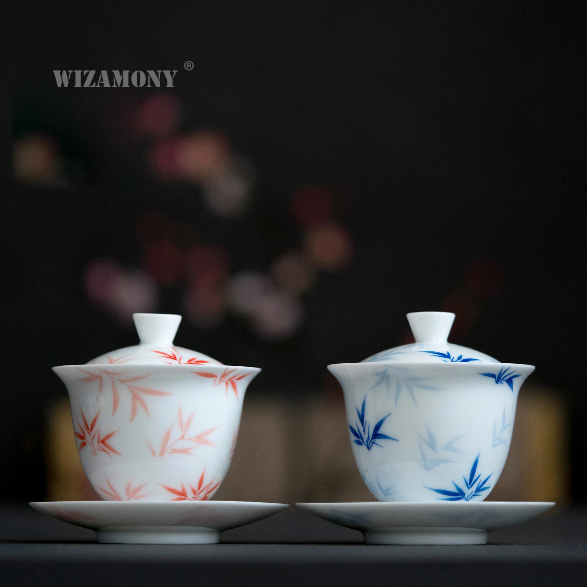 

1PCS WIZAMONY Blue and White Bamboo Gaiwan Chinese Ancient Glaze Jingdezhen Teaset Teapot Bowl for varied tea Porcelain