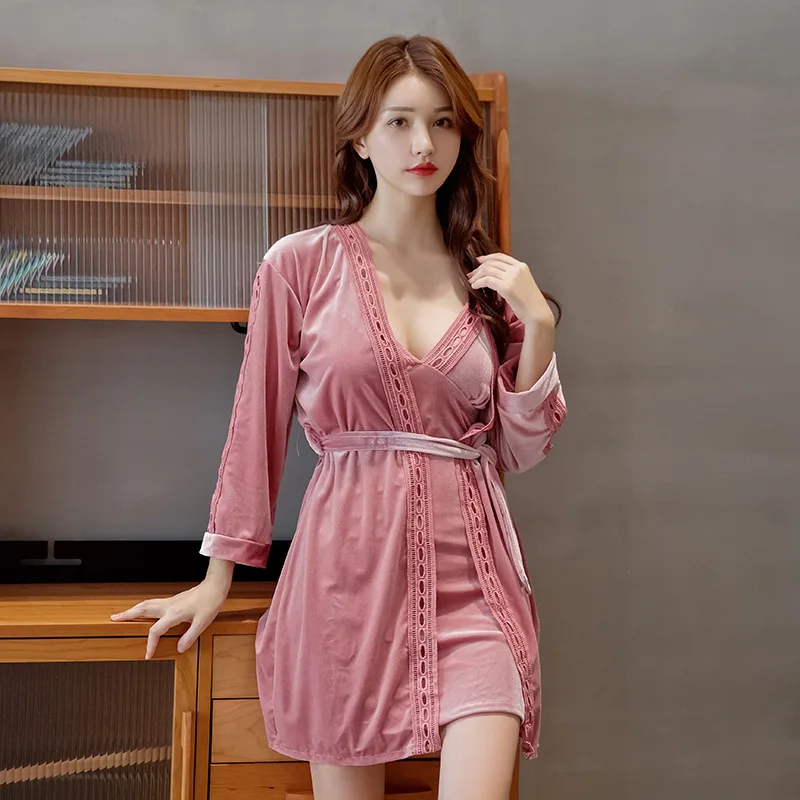 Теплые зимние женские пижамы утолщенная одежда для сна 4 штуки золотой бархатный