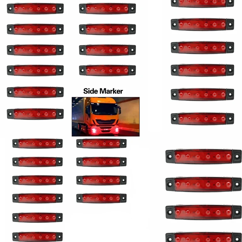 30 pcs red 12/24V 6 светодиодный красный+ белый+ желтый прицеп пикап Боковые указатели поворота Габаритные светильник грузовик Грузовые автомобили автобус оформление Боковой габаритный фонарь - Цвет: 30 pcs red