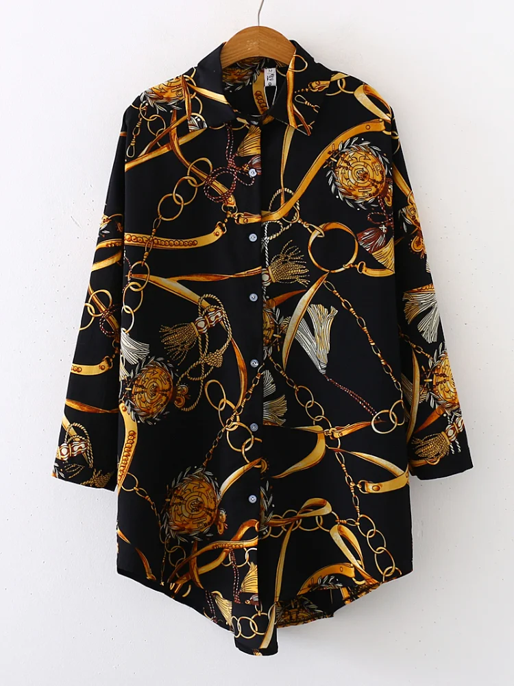 

Women's Blouses Chiffon Polo Shirts Casual Shirt Plus Size Loose Top Print Tops New Long Sleeve Summer Lady Blouse Houthion