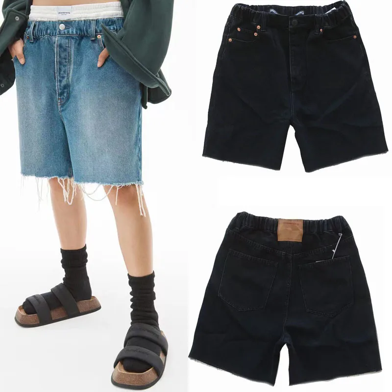 

Spring Summer New Rubber Band Waist Casual Versatile Shorts All Cotton Straight Tube Loose Washed Blue Denim Shorts