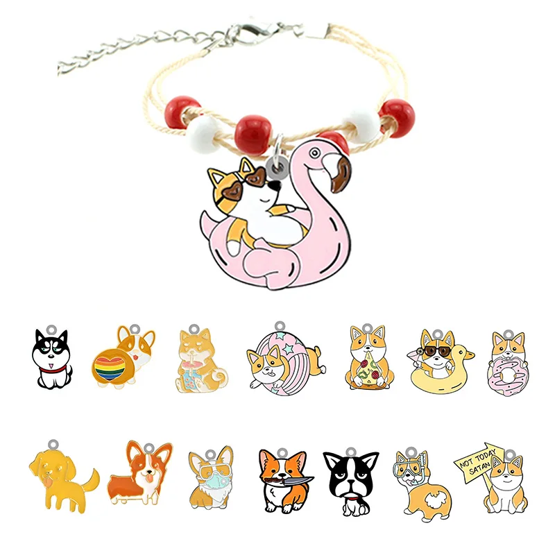 

TAFREE Dog Pattern Cartoon Anime Cute Girly Bracelet Red And White Beaded Rope Chain With Epoxy Resin Small Listing Hand Rope