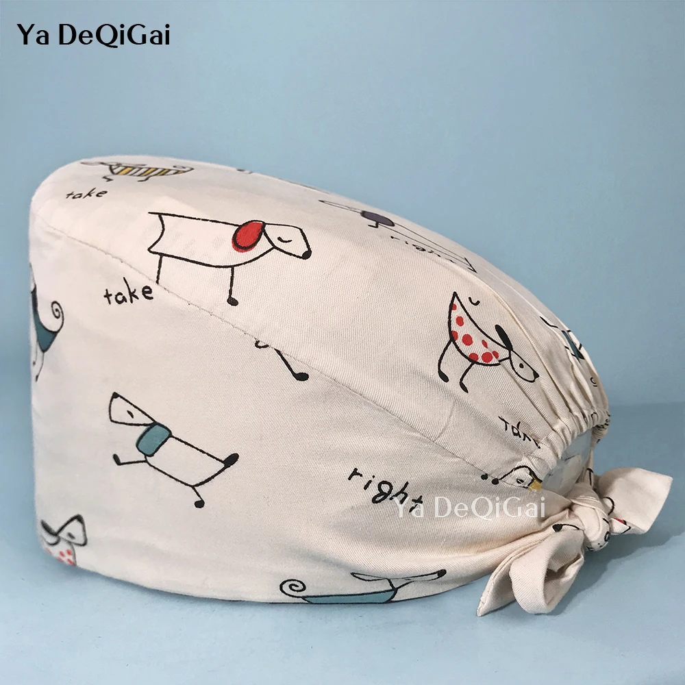 

new cotton Breathable Unisex nursing hat Fashion Cartoon cute Printed Pet Grooming Work Cap Adjustable Hygiene Care Cap Custom