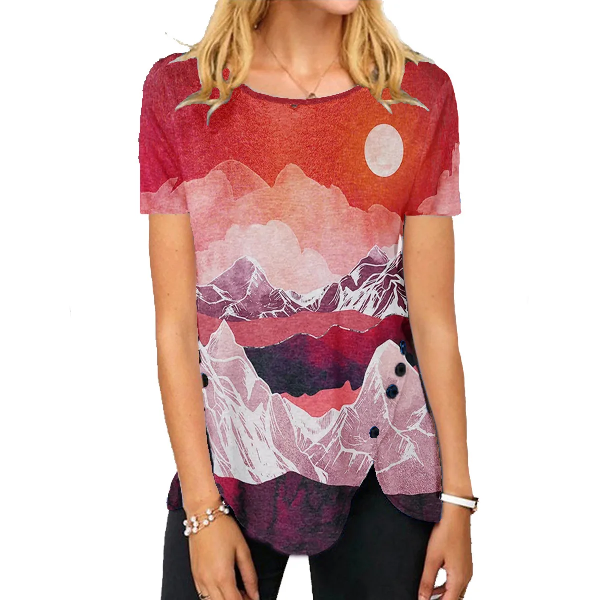 

Ink Landscape Painting Animal 3D Printing Women's T Shirt 2021 Summer New O Neck Short Sleeved Pullover Street Hipster Lady Tee