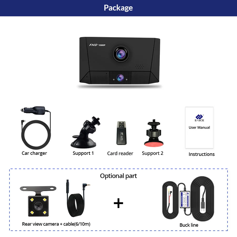 E-ACE B13 Автомобильный видеорегистратор 4 0 дюймов Dash Cam 3 объектив камеры Авто