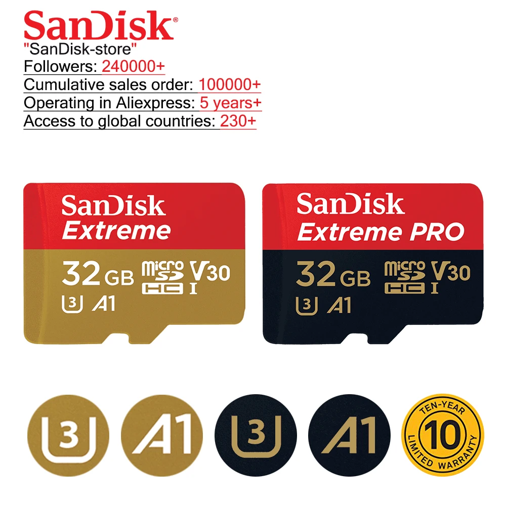 Двойной Флеш накопитель SanDisk 100% Оригинальный micro sd 128 Гб 64 ГБ 32 оперативной памяти