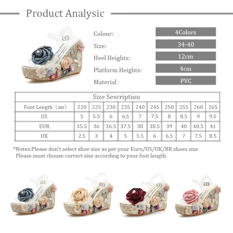 

2019 Female Summer Wedges Sandals With Flower and Bead Thick High Heeled Sandals Women's Holiday Shoes Transparent Sandals Woman