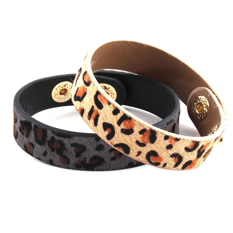 Женский кожаный браслет с леопардовым принтом RH модный из кожи конского хвоста