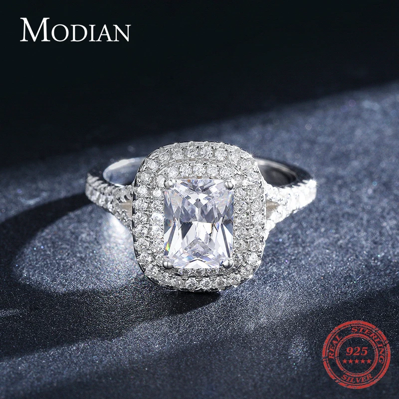 Modian роскошная женская Прямоугольник прозрачный CZ Кольцо Классический 925