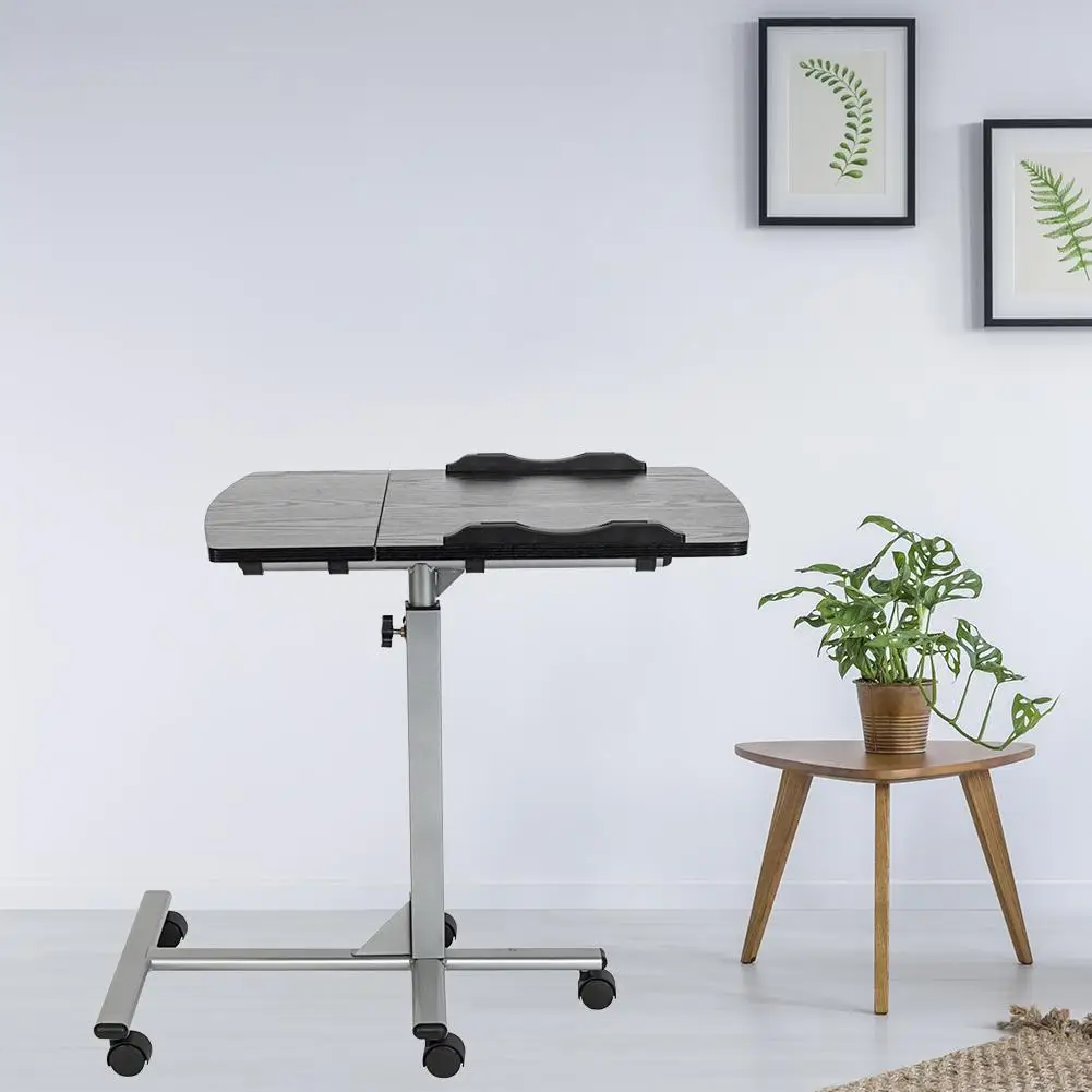 

5-Wheel Home Multifunctional Lifting Removable Computer Desk Black+Silver