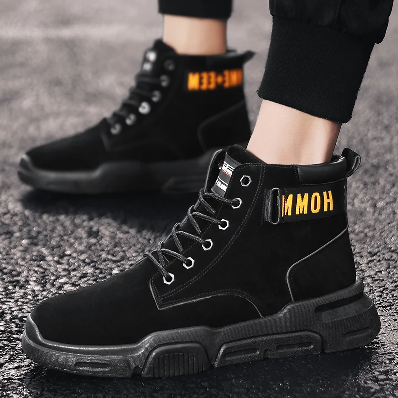 Fashion leather casual shoes Men Warm Winter Boots 2019 Hot New High Top Boot Vulcanized Sneakers Running Shoe For Man off white | Обувь