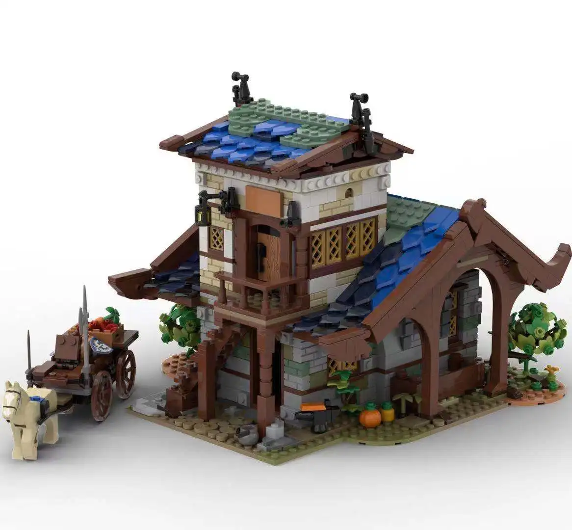 

Creator Ideas City Street View Medieval Town Barn Moc Modular Bricks Building Blocks House Model Toys PetShop blacksmith