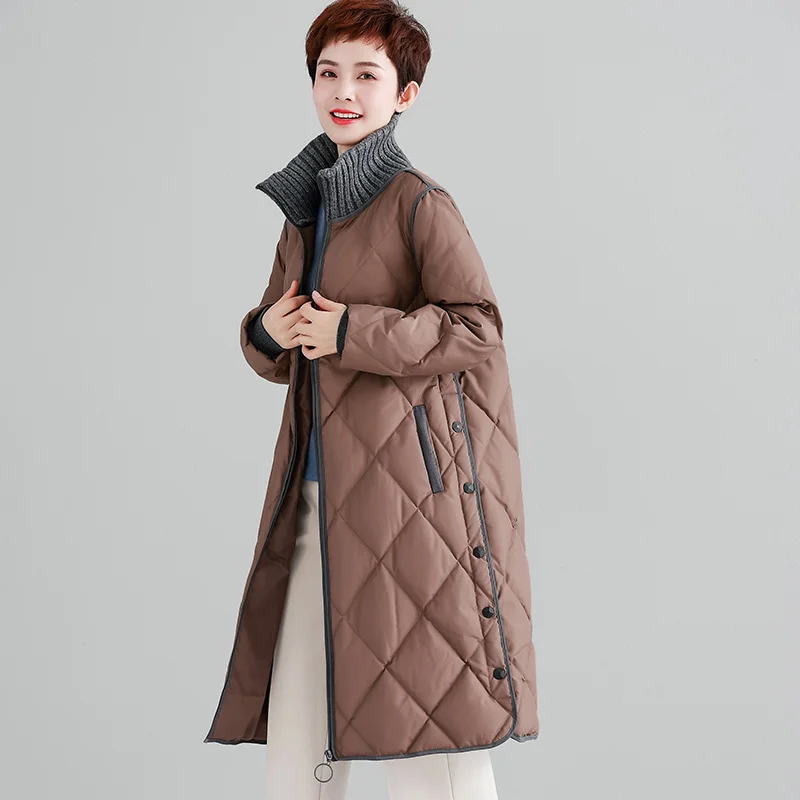 Зимнее пальто женское пуховое большие размеры корейский белый пуховик на утином